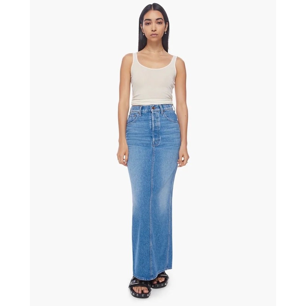 Mother Snacks! The Candy denim Stick maxi Skirt Size 24 dine n dash wash
